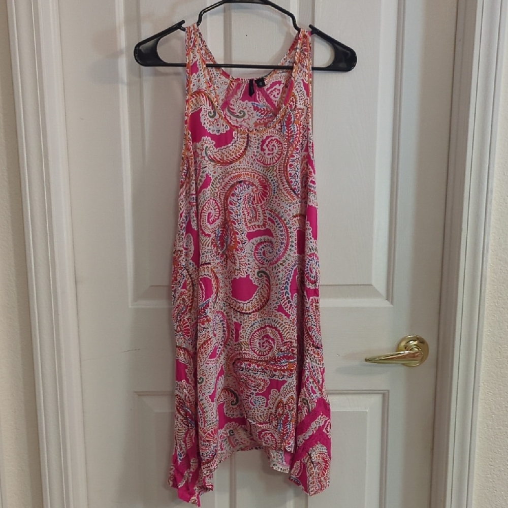 Kinsey Pink Paisley Sleeveless Tunic Dress Asymmetrical Hem Boho‎ Beach Medium